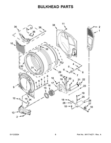 Bulkhead Parts Diagram and Parts List for NGD5800HW3  Amana Dryer