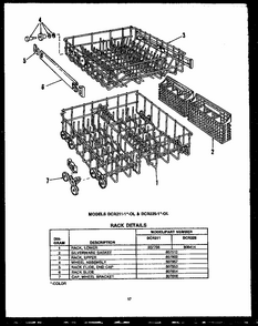 Rack Details Diagram and Parts List for DCR-225-1A-OL  Caloric Dishwasher