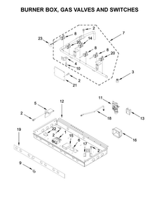 Burner Box, Gas Valves And Switches Diagram and Parts List for JGRP436WP02  Jenn-Air Range