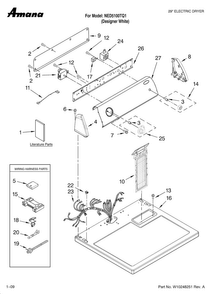 Top And Console Parts Diagram and Parts List for NED5100TQ1  Amana Dryer
