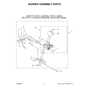 Burner Assembly Parts Diagram and Parts List for MGD4005SW0  Maytag Dryer