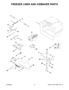 Freezer Liner And Icemaker Parts Diagram and Parts List for MBF2258FEZ08  Maytag Refrigerator
