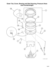 Outer Tub/Cover/Bearing/Seal Housing/Pressure Hose/Counterweight Diagram and Parts List for AWN632SP116TW01  Speed Queen Washer