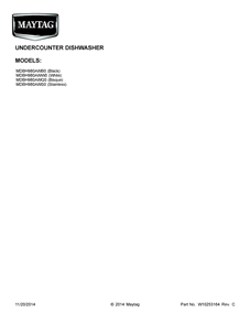 Cover Sheet Diagram and Parts List for MDBH980AWW0  Maytag Dishwasher