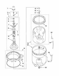 Agitator, Basket And Tub Parts Diagram and Parts List for 3RMTW4905TW2  Maytag Washer
