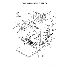 Top And Console Parts Diagram and Parts List for MDG20PDFWW0  Maytag Dryer