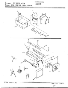 Ice Maker And Bin Diagram and Parts List for 19903-0A  Admiral Refrigerator