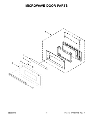 Microwave Door Parts Diagram and Parts List for JMW2430IM02  Maytag Microwave Oven Combo