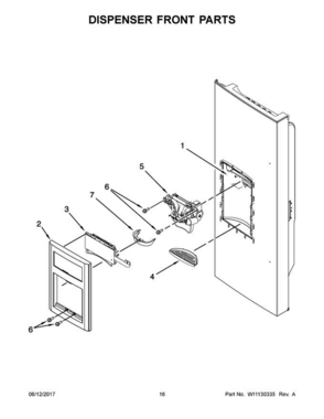 09 - Dispenser Front Parts Diagram and Parts List for JFI2089AEP14  Jenn-Air Refrigerator