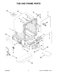 Tub And Frame Parts Diagram and Parts List for JDPSS244PL0  Jenn-Air Dishwasher