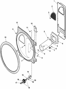 R Bulkhead, Seal, Rollers, And Air Duct Diagram and Parts List for LGD65AW-PLGD65AW  Amana Dryer