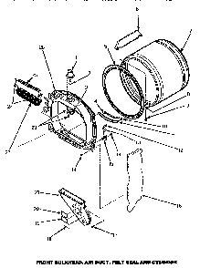 Front Bulkhead, Air Duct, Felt Seal & Cylinder Diagram and Parts List for LG4509W P1163612WW Amana Dryer
