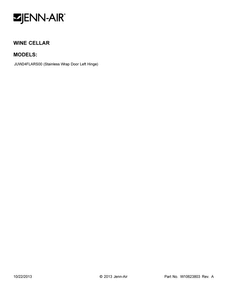 Cover Sheet Diagram and Parts List for JUW24FLARS00  Jenn-Air Wine and Beverage Cooler