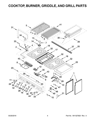 Cooktop, Burner, Griddle, And Grill Parts Diagram and Parts List for JDRP748HM00  Maytag Range