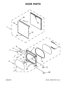 Door Parts Diagram and Parts List for 7MMGDB855EC2  Maytag Dryer