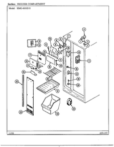 Freezer Compartment Diagram and Parts List for 60103-0A  Admiral Refrigerator