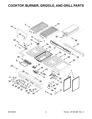 Cooktop, Burner, Griddle, And Grill Parts Diagram and Parts List for JGRP748HM00  Maytag Range