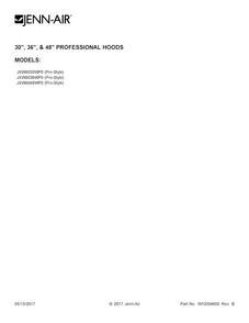 Cover Sheet Diagram and Parts List for JXW9036WP0  Jenn-Air Range Hood