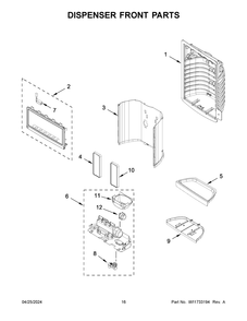 Dispenser Front Parts Diagram and Parts List for MFI2570FEZ16  Maytag Refrigerator
