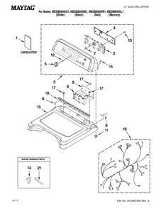Top And Console Parts Diagram and Parts List for MEDB850WR1  Maytag Dryer