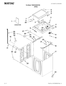 Top And Cabinet Parts Diagram and Parts List for 7MMVWX500YW0  Maytag Washer