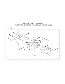 Burner Assembly Diagram and Parts List for MGDB850YW3  Maytag Dryer