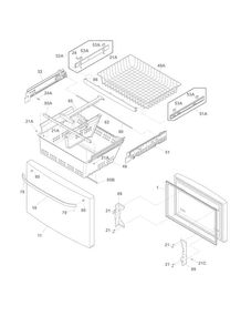 Freezer Drawer, Baskets Diagram and Parts List for CFD27WIPB2  Crosley Refrigerator