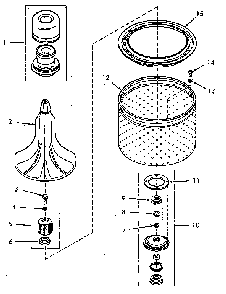 Agitator, Drive Bell, Seal Seat, Lint Filter, Washtub & Hub Diagram and Parts List for NA6621W33821  Speed Queen Washer