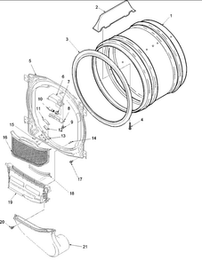 Front Bulkhead, Air Duct & Drum Diagram and Parts List for SLG332RAW-PSLG332R  Speed Queen Dryer