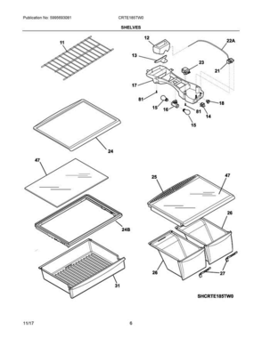 04 - Shelves Diagram and Parts List for CRTE185TW0  Crosley Refrigerator