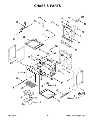 Chassis Parts Diagram and Parts List for YAES6603SFW2  Maytag Range
