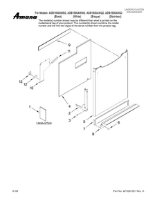 Door And Panel Parts Diagram and Parts List for ADB1500AWQ2  Amana Dishwasher