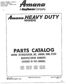 Front Page Diagram and Parts List for P7804719W  Amana Washer