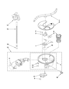 Pump, Washarm And Motor Parts Diagram and Parts List for JDB3200AWS4  Jenn-Air Dishwasher