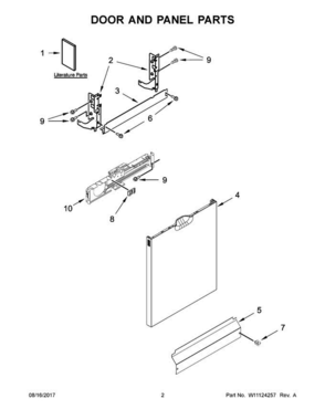 02 - Door And Panel Parts Diagram and Parts List for ADB1700ADS4  Amana Dishwasher