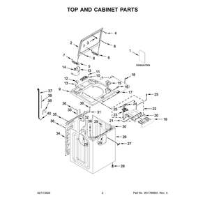Top And Cabinet Parts Diagram and Parts List for MVW6230HC4  Maytag Washer