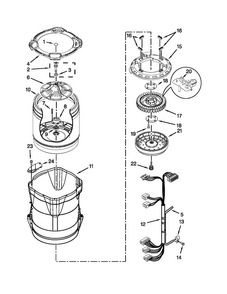 Motor, Basket And Tub Parts Diagram and Parts List for MVWB725BW0  Maytag Washer