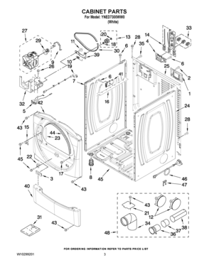02 - CABINET PARTS Diagram and Parts List for YNED7300WW0  Maytag Dryer