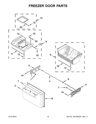 Freezer Door Parts Diagram and Parts List for JFFCC72EFS02  Maytag Refrigerator