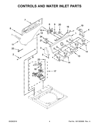 Controls And Water Inlet Parts Diagram and Parts List for 7MMVWC465JW0  Maytag Washer
