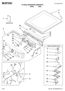Top And Console Parts Diagram and Parts List for MGDE300VF0  Maytag Dryer
