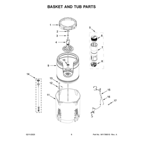 Basket And Tub Parts Diagram and Parts List for MVW6500MBK1  Maytag Washer