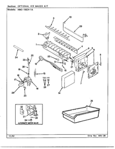 Optional Ice Maker Kit Diagram and Parts List for 19824-1A  Admiral Refrigerator