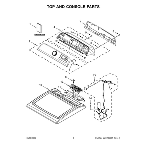 Top And Console Parts Diagram and Parts List for MGD6230RHW4  Maytag Dryer