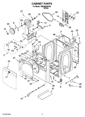 02 - CABINET PARTS Diagram and Parts List for YMEDB400VQ0  Maytag Dryer