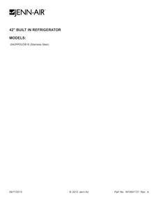 Cover Sheet Diagram and Parts List for JS42PPDUDB16  Jenn-Air Refrigerator