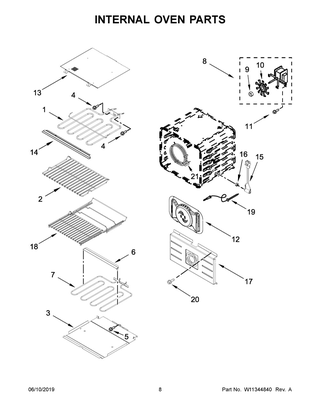 Internal Oven Parts Diagram and Parts List for JJW2430IM00  Maytag Wall Oven