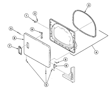 Door Assy Diagram and Parts List for SSE107QF1724  Speed Queen Dryer