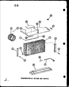 Evaporator & Action Air Parts Diagram and Parts List for ES218-3ML P67535-10R Amana Air Conditioner
