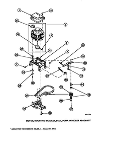 Motor, Mounting Bracket, Belt, Pump And Idler Assembly Diagram and Parts List for LW8203W2B-PLW8203W2A  Amana Washer